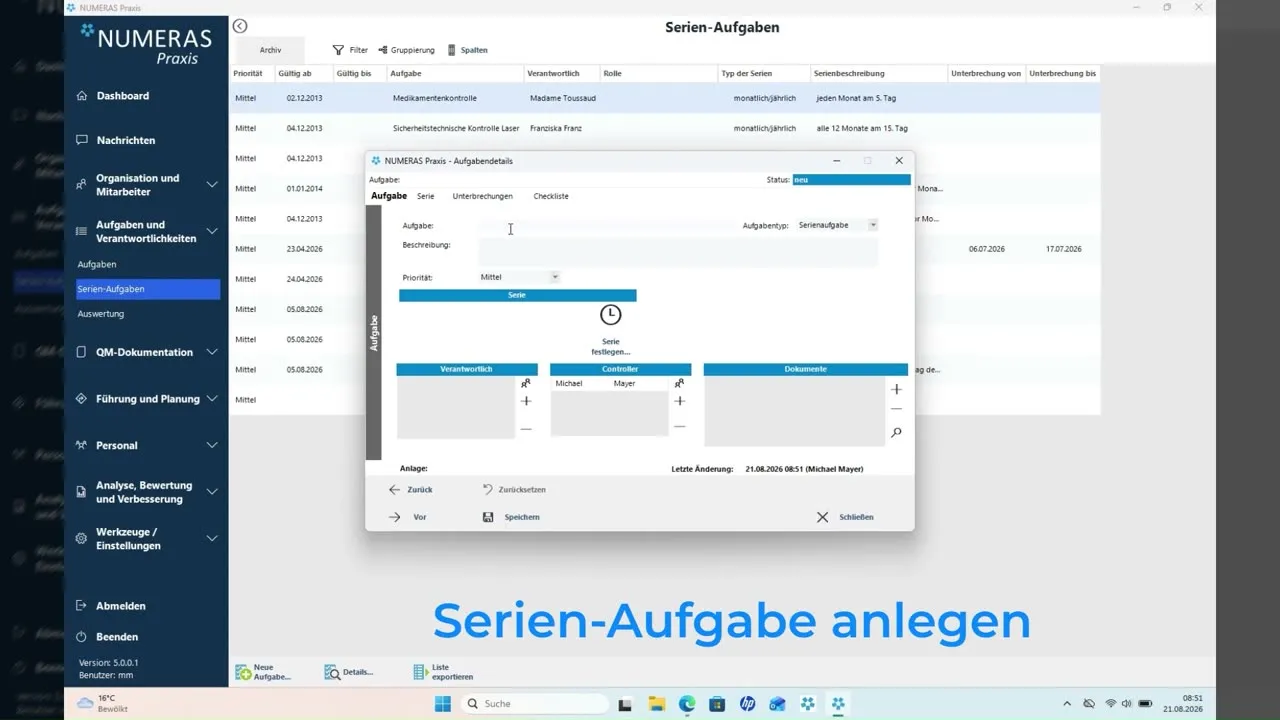 Bildschirmvideo: Serien-Aufgaben im Dentalmanager anlegen
